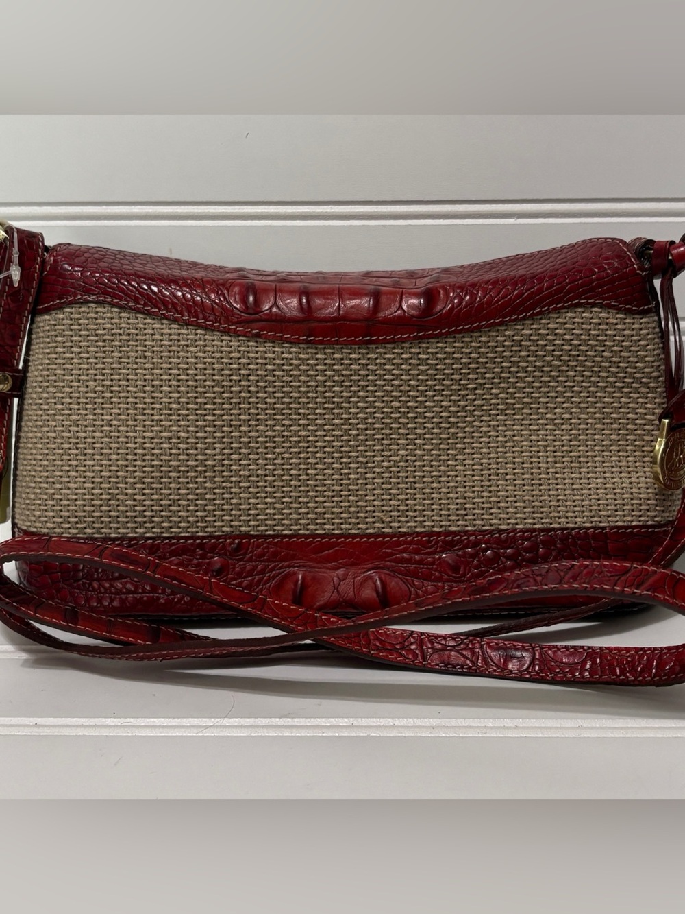 BRAHMIN Vintage Red Croc Embossed Woven Small Crossbody Shoulder Bag NEW W/ TAGS